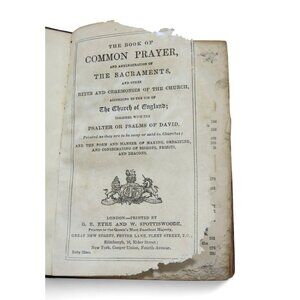 Antique Book of Common PRAYER SACRAMENTS and Rites Church of England - Damaged
